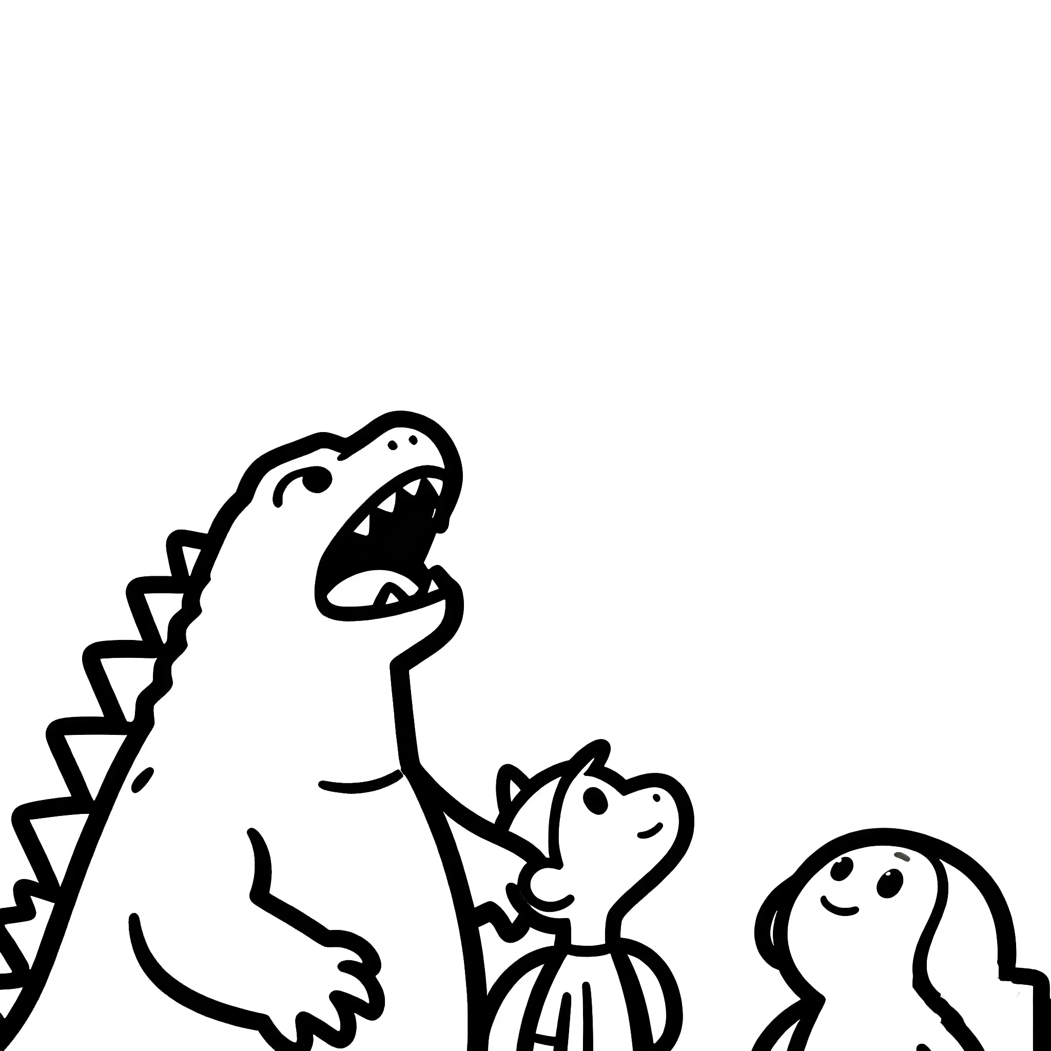 Godzilla with Two Kids Looking at the Sky Coloring Page