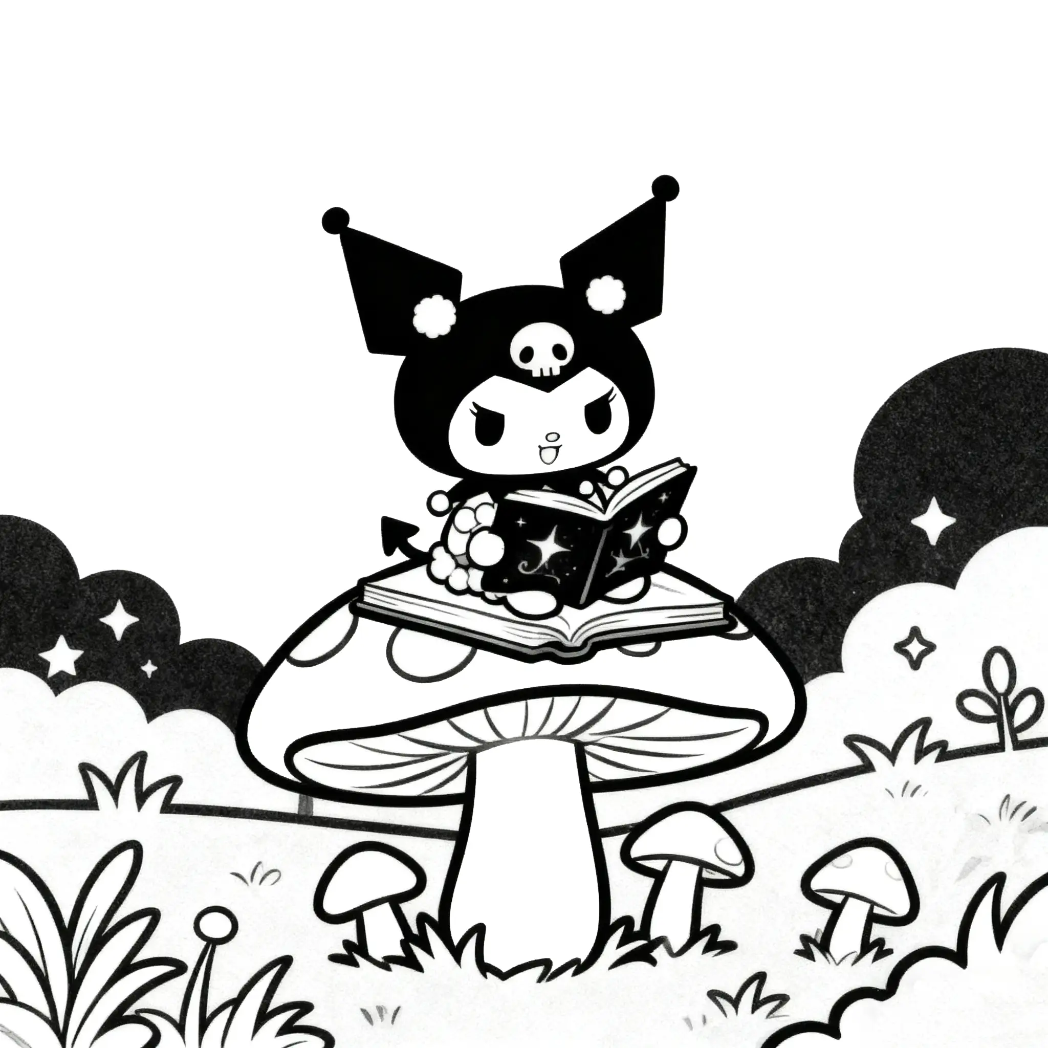 Magical Kuromi Reading a Spellbook Coloring Page