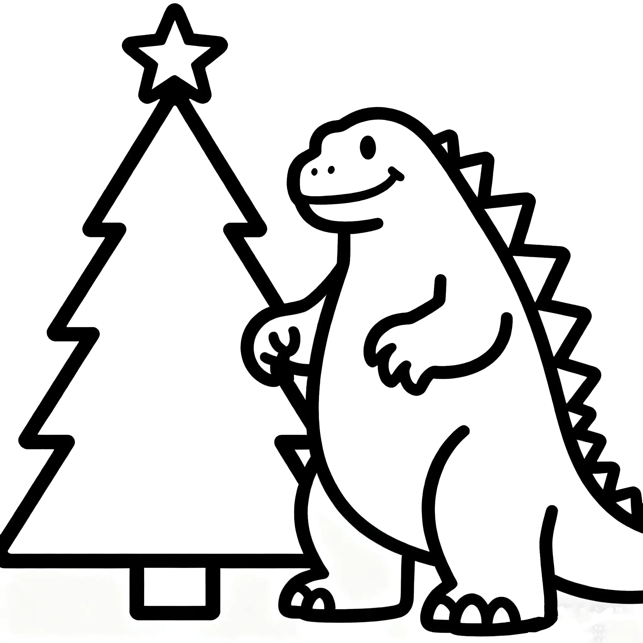 Godzilla and a Christmas Tree Coloring Page