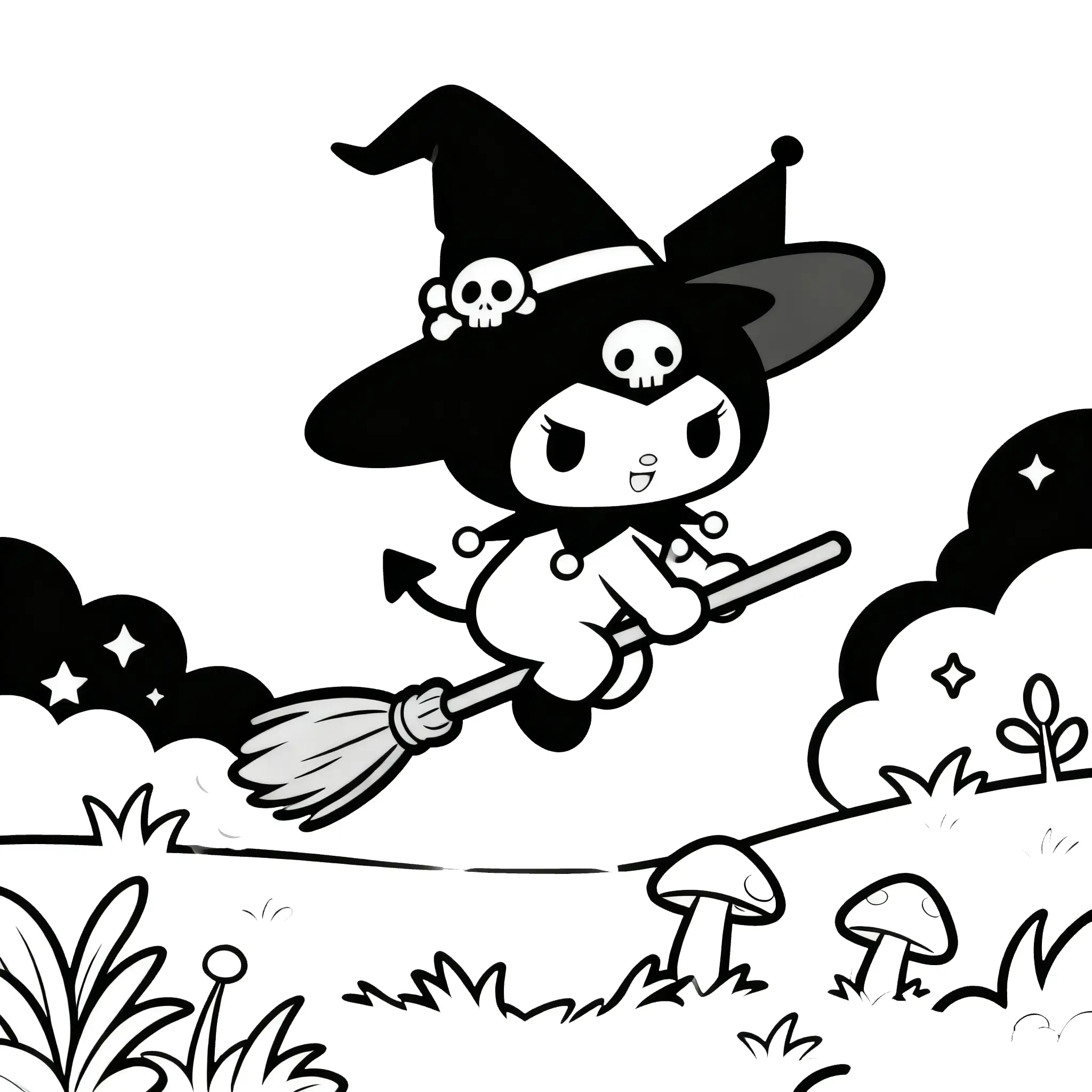 Witchy Kuromi's Midnight Ride Coloring Page