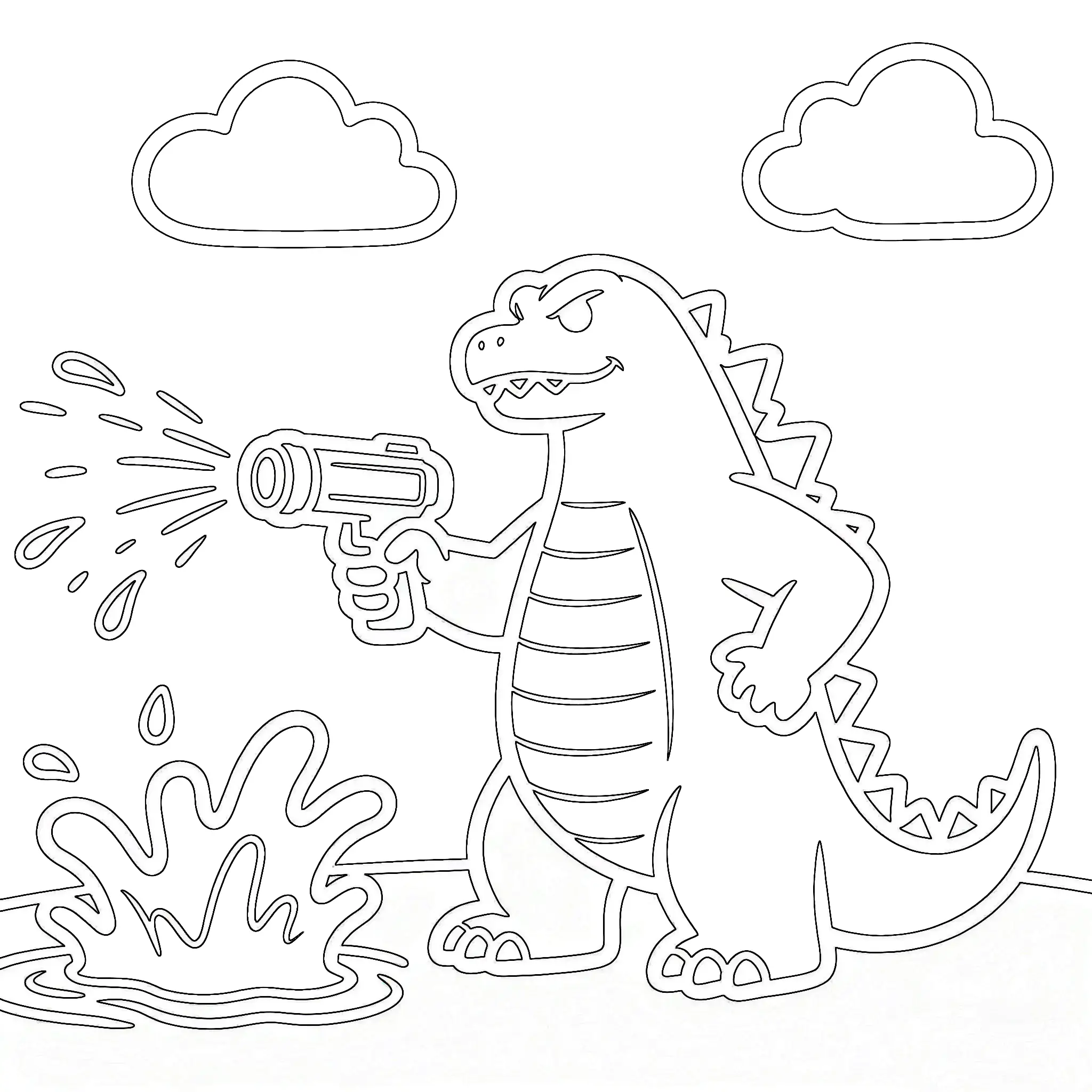 Godzilla Playing with a Water Gun Coloring Page