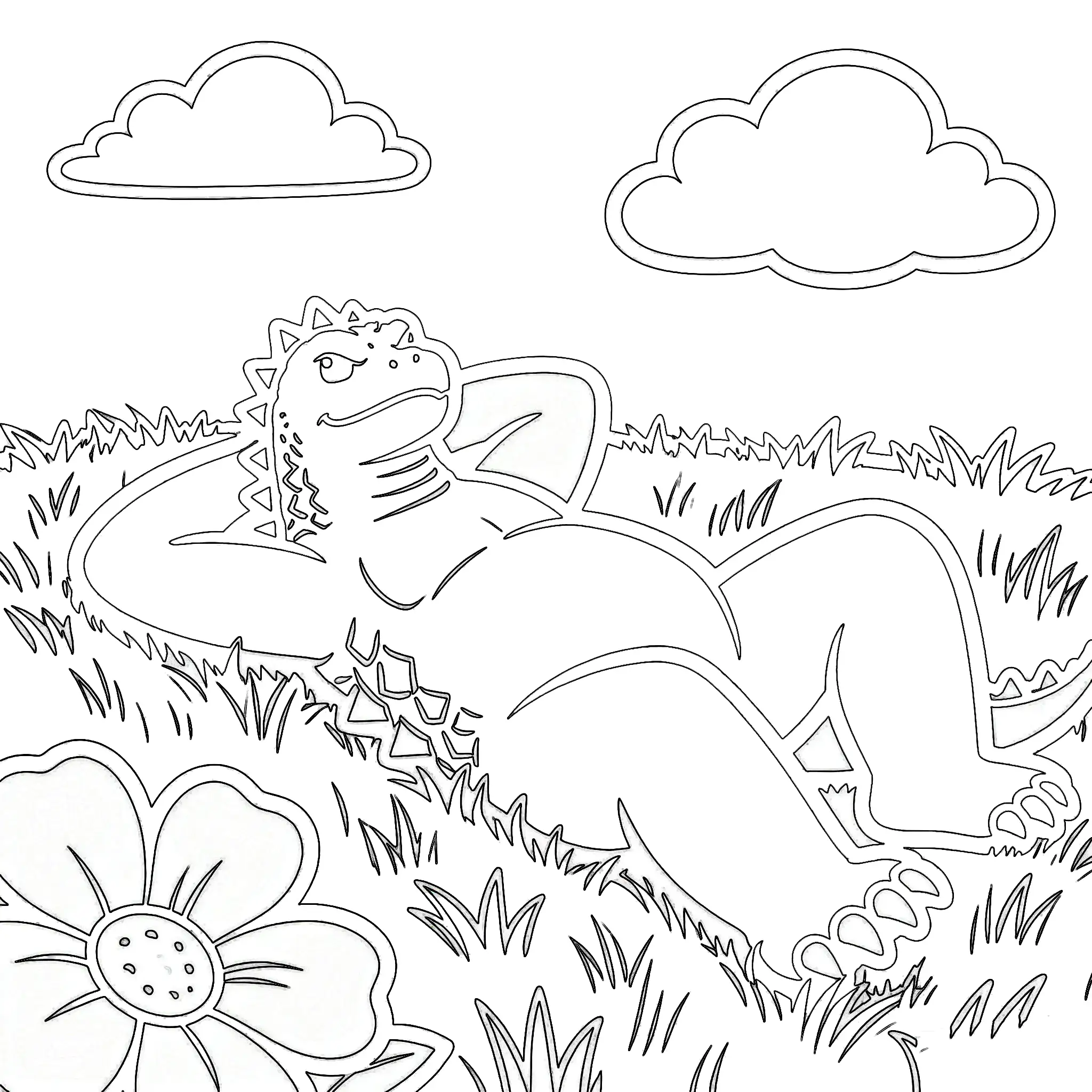 Relaxing Godzilla Lying on Grass Coloring Page
