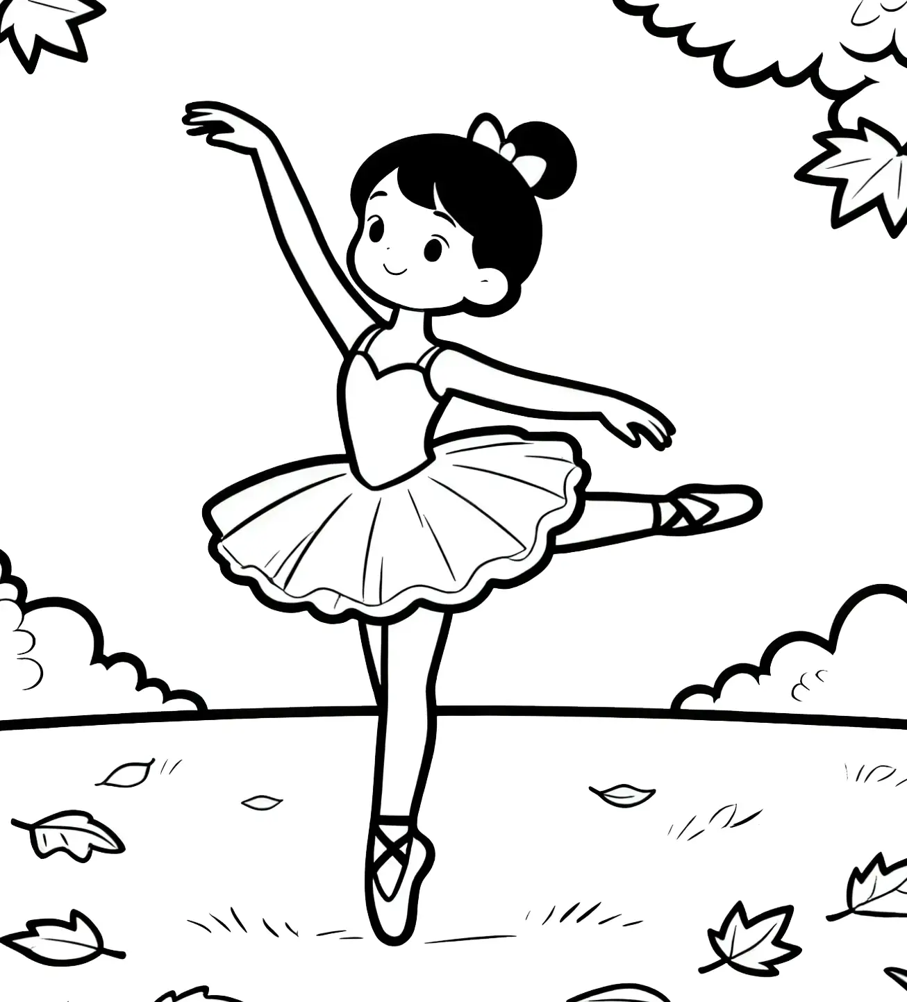 Ballerina Arabesque in Autumn Coloring Page