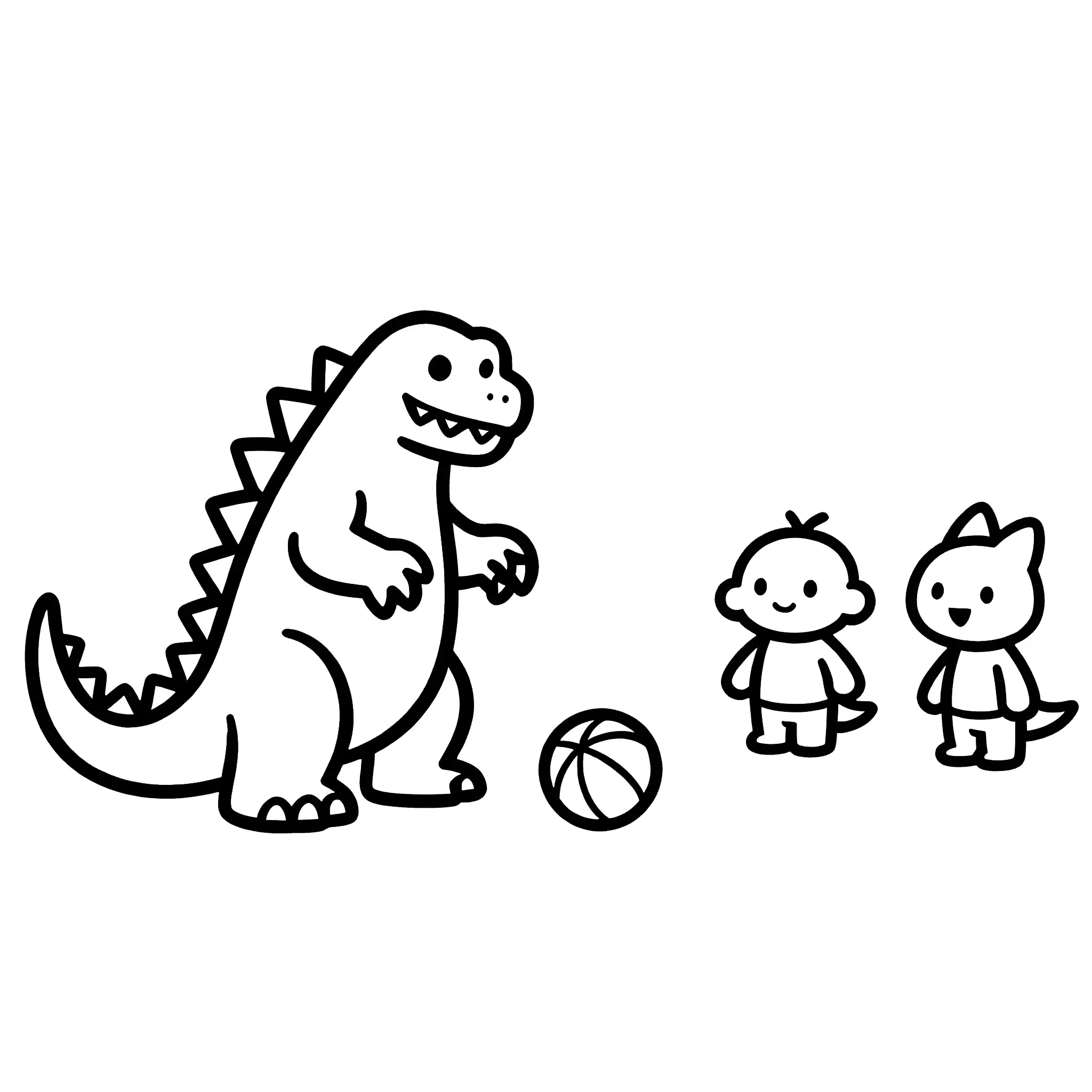 Godzilla Playing Ball with Children Coloring Page