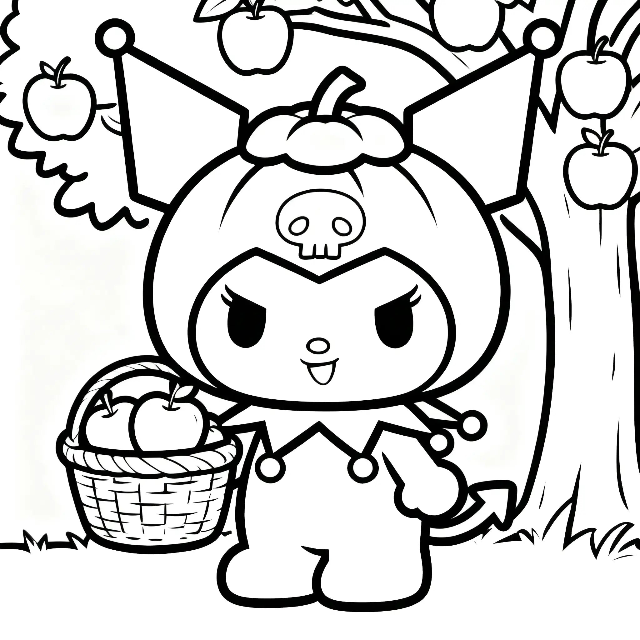 Kuromi's Apple Picking Day Coloring Page