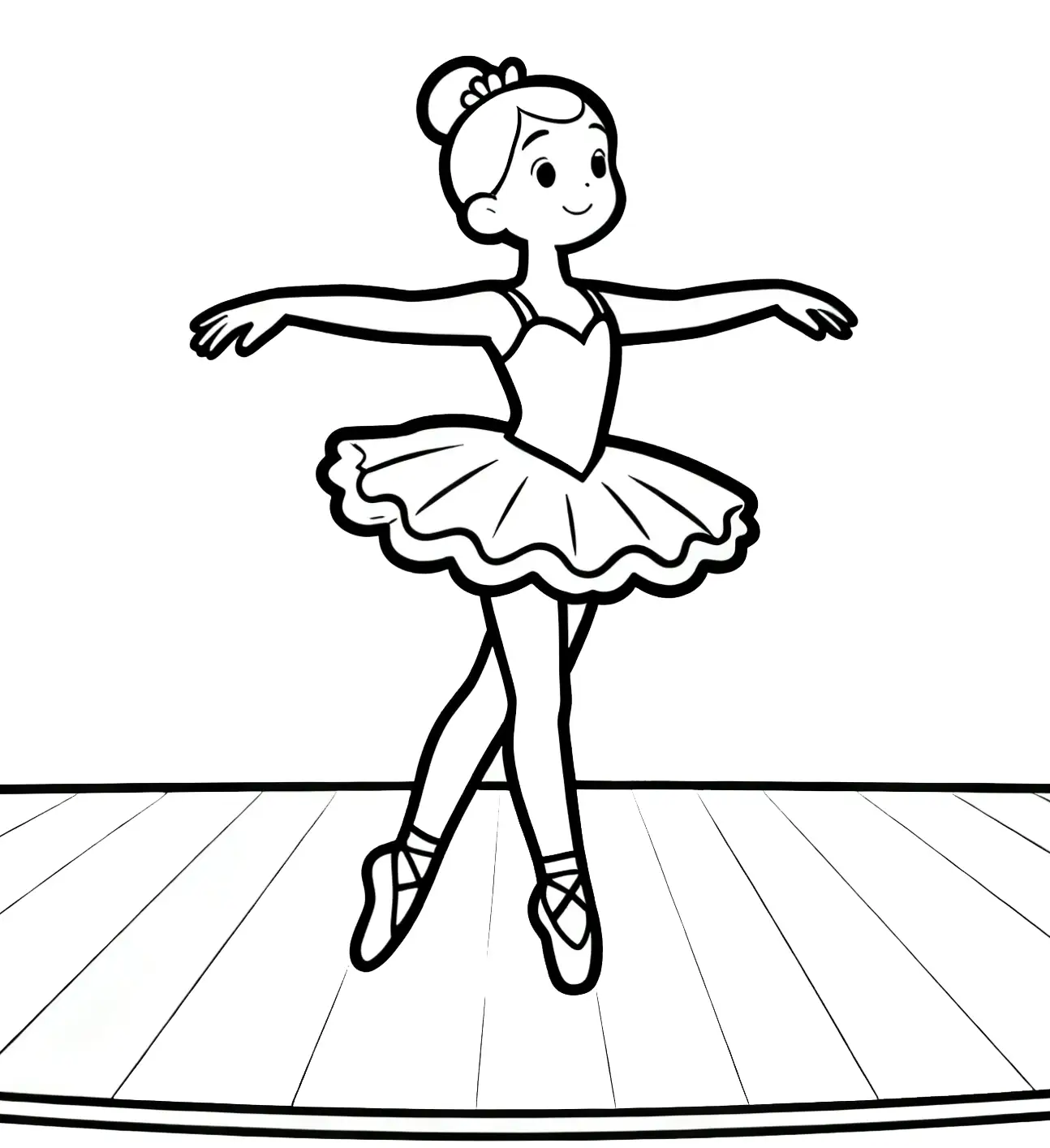 Ballerina on Stage First Position Coloring Page