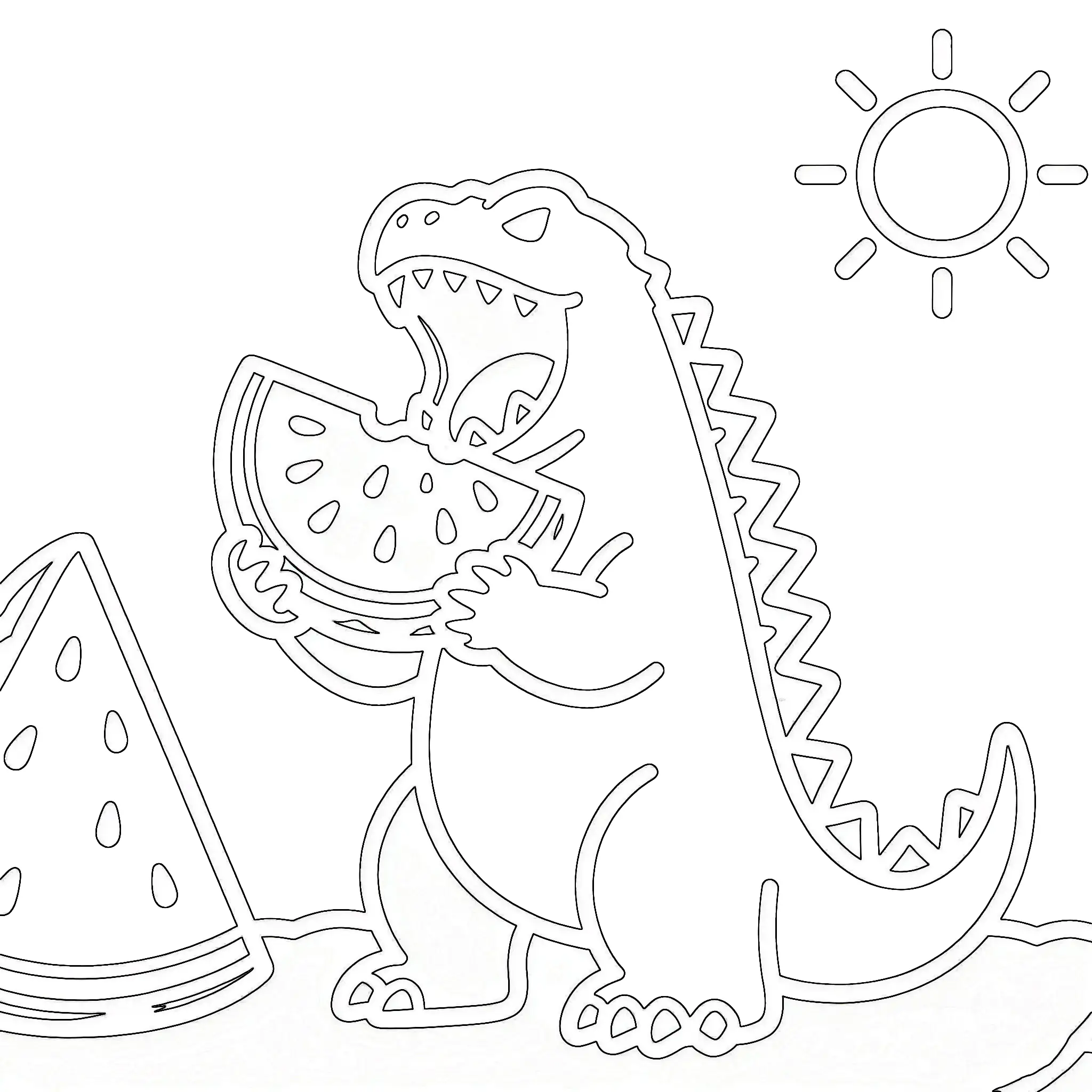 Godzilla Eating Watermelon Slice Coloring Page