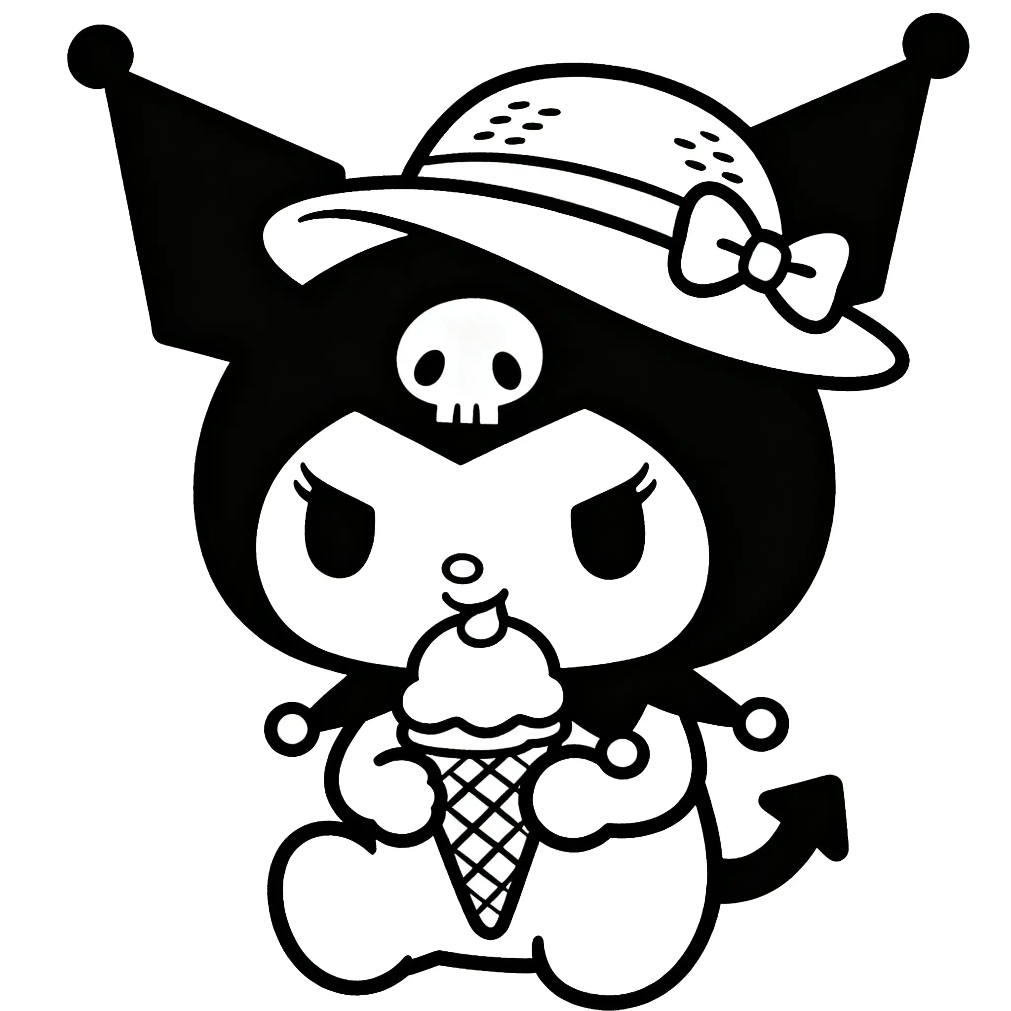 Sweet Treat Kuromi Eating Ice Cream Coloring Page
