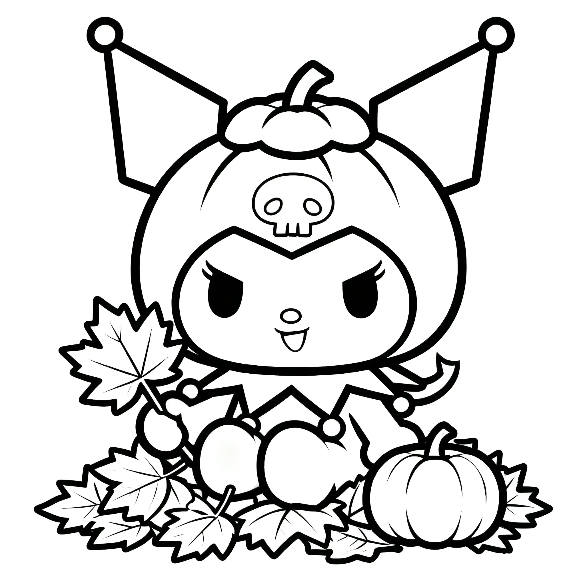 Autumn Harvest Kuromi with Maple Leaf Coloring Page