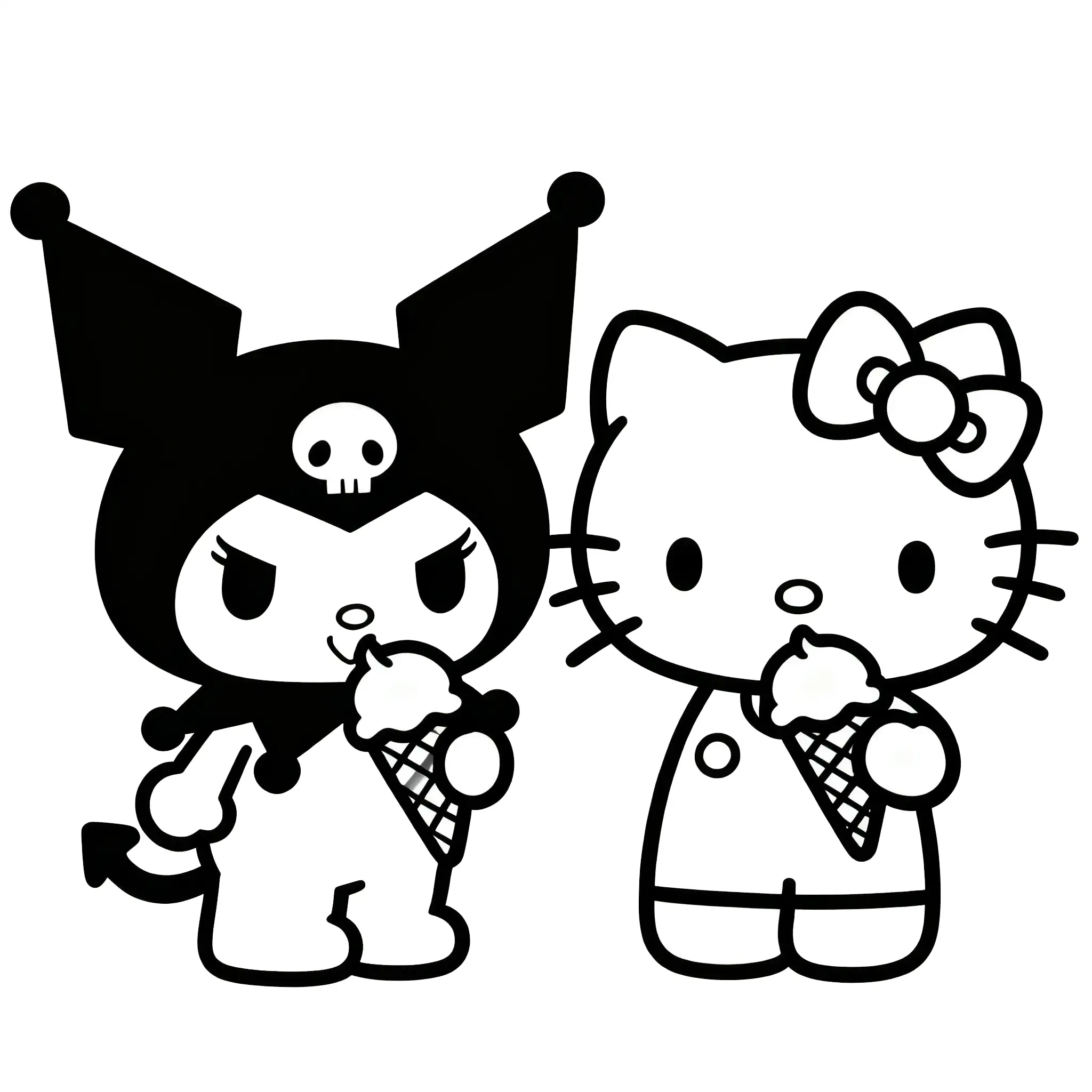 Kuromi and Hello Kitty Ice Cream Friends Coloring Page