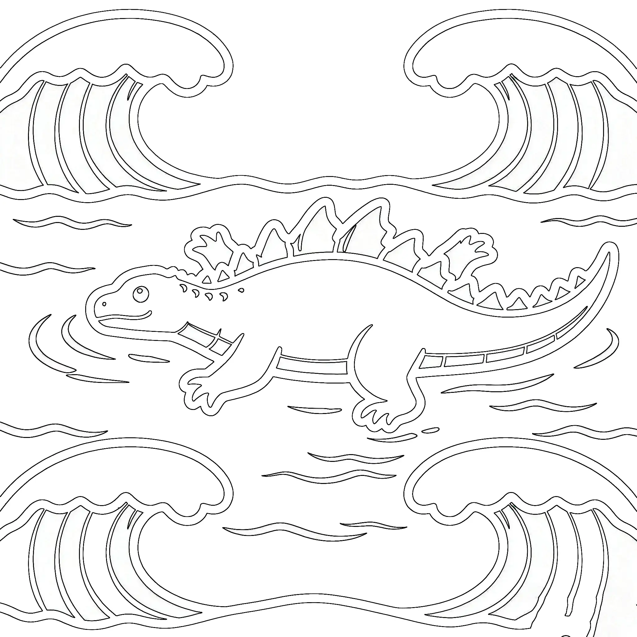 Godzilla Swimming in the Ocean Waves Coloring Page