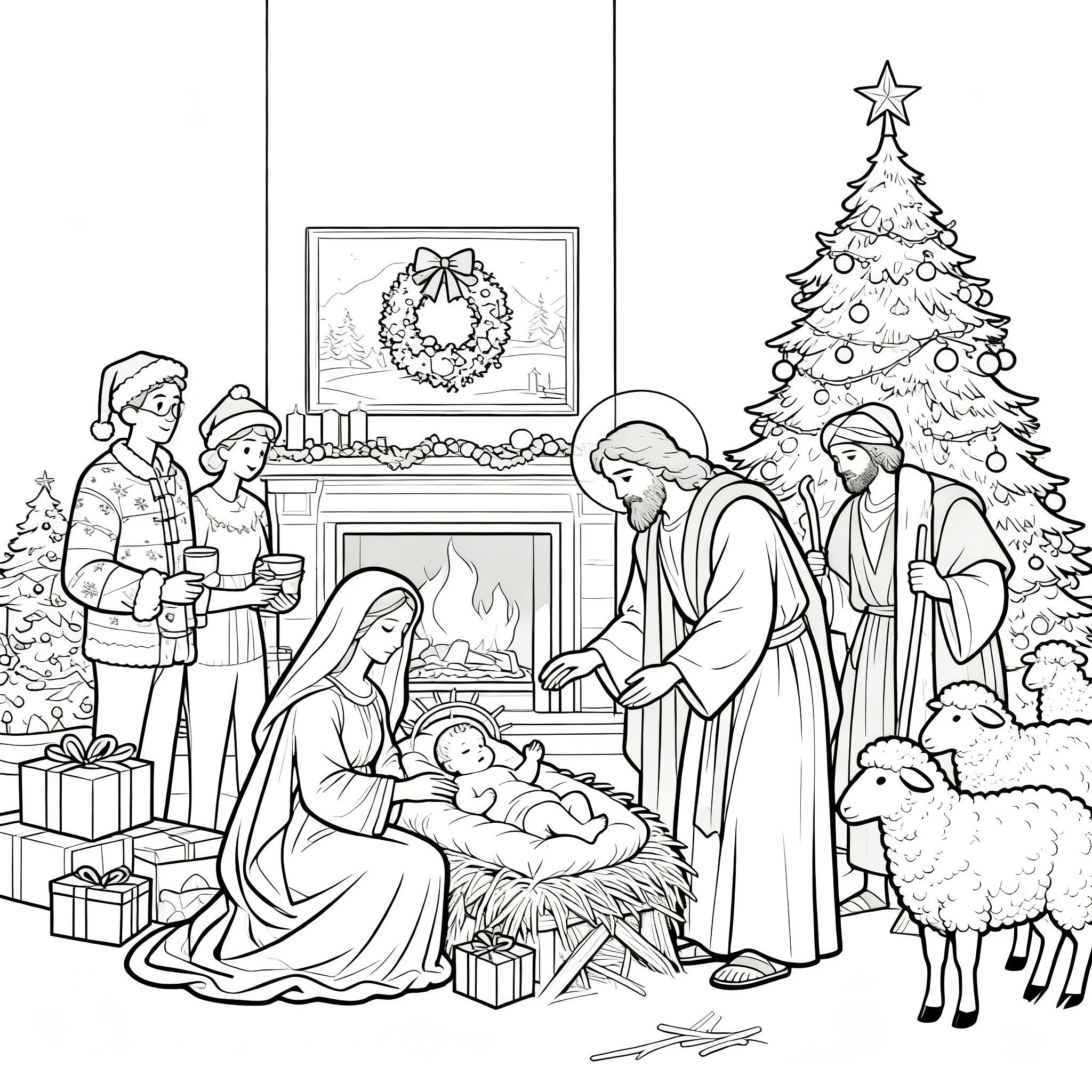 Religeious Christmas coloring page